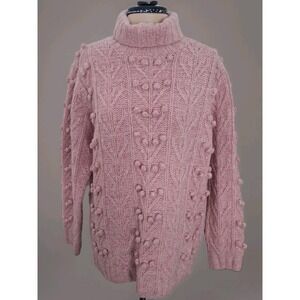 Orvis Womens Chunky Cable Knit Bobble Fisherman Wool Sweater Pink Sz‎ M Feminine